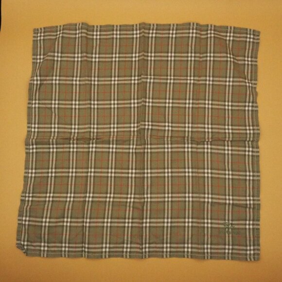 Rare Burberry Handkerchief Cotton Nova Check Women Green Elegant - Picture 1 of 4